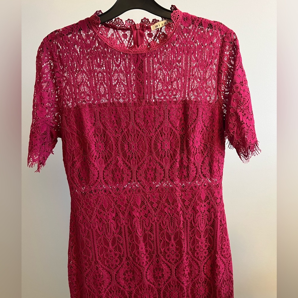 Francesca’s Pink/Red Midi Lace Dress